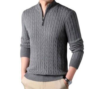 Daniele Blasi Made In Italy Gray Wool Blend Cable-knit 1/4 Zip Sweater Size L